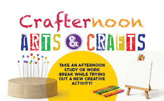 May 7 from 1-3 pm and May 8 from 4-6 pm  Bring your own craft project or try out a craft we provide.  No registration needed.